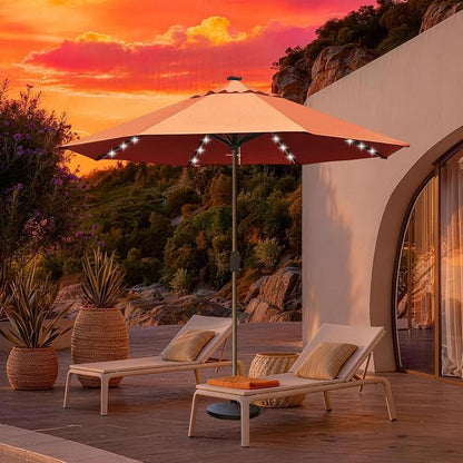EliteShade USA 10-Year-Non-Fading 10ft Market Patio Umbrella, Commercial Grade Table Sun Umbrella with 80 Solar LED Lights, Crank Open, Windproof & UPF 50+ UV Protection for Garden, Deck, Pool, Backyard, No Tilt, Rust