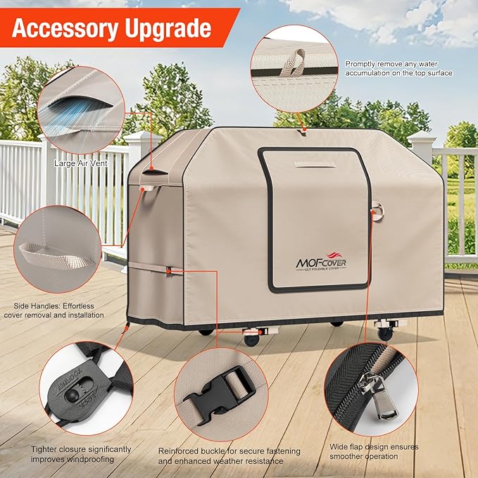 Exclusive Foldable 52 inch Grill Cover, 600D Heavy Duty Outdoor BBQ Cover for 2-4 Burners Grill Weber 7106 Spirit 200 300 Series, Khaki