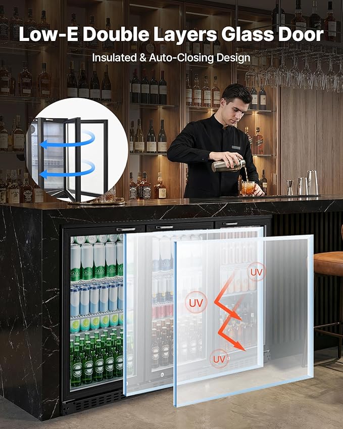 VEVOR Back Bar Cooler, 11.4 Cu.Ft Commercial Beverage Refrigerator with 3 Glass Door, Large Under Counter Fridge w/LED Lighting, Shelf, Low-E Glass Display Cooler for Store, Lobby, Restaurant, Pub