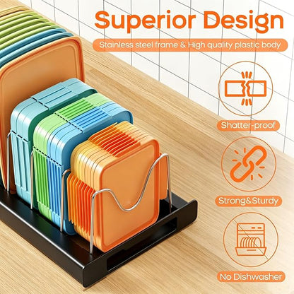 Nigelia 2 Pack Pots and Pans Organizer for Under Cabinet, 22" Expandable Food Storage Container Lid Organizers with 10 Adjustable Dividers Pot Lid Holders Rack Inside Cabinet&Kitchen Countertop(Black)