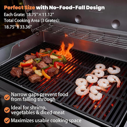 18.75"×11.12" Cast Iron Grill Grates - 66089 66097 Replacement Cooking Grids for Weber Genesis II/LX 400 Series (E/S-410 · 415 · 435, LX E/S-440)