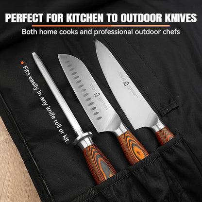 TUO Honing Rod, Sharpening Steel with Larger Diameter for Kitchen Knife Daily Honing Maintenance, High Carbon Steel 8" Knife Sharpener Rod, Ergonomic Handle