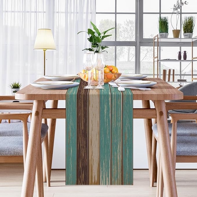 Emvency Farmhouse Table Runner, Vintage Green and Brown Art Painting for Kitchen Coffee Table Family Dinners Holiday Parties Wedding Events Decor(13x90 inch)