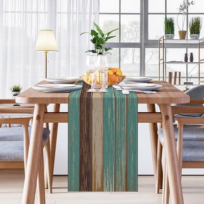Emvency Farmhouse Table Runner, Vintage Green and Brown Art Painting for Kitchen Coffee Table Family Dinners Holiday Parties Wedding Events Decor(13x108 inch)