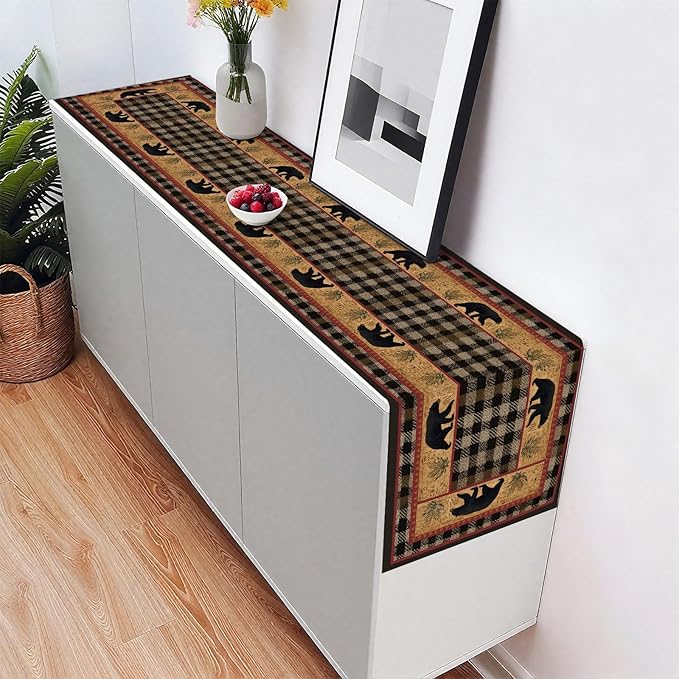 Bear Table Runner,Dining Decor for Kitchen Coffee Table Family Dinners Holiday Parties Wedding Events Decor(13x72 inch)