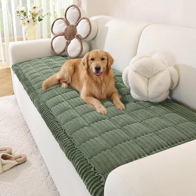 OstepDecor Couch Cover for Dogs, Washable Non Slip Sofa Cover for Pets | Soft Couch Covers for Sofa, Loveseat and Sectional, Furniture Protector Against Pet Hair & Dirt (27.6" x 47.2", Moss Green)