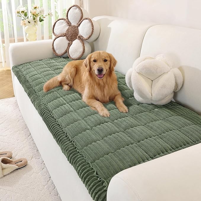 OstepDecor Couch Cover for Dogs, Washable Non Slip Sofa Cover for Pets | Soft Couch Covers for Sofa, Loveseat and Sectional, Furniture Protector Against Pet Hair & Dirt (27.6" x 82.7", Moss Green)