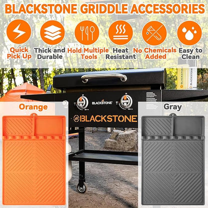 Silicone Grill Mat with Drip Pad, Premium Blackstone Griddle Accessories for Outdoor Grill Kitchen Counter, Heat-Resistant BBQ Accessories for Side Shelf (Gray)