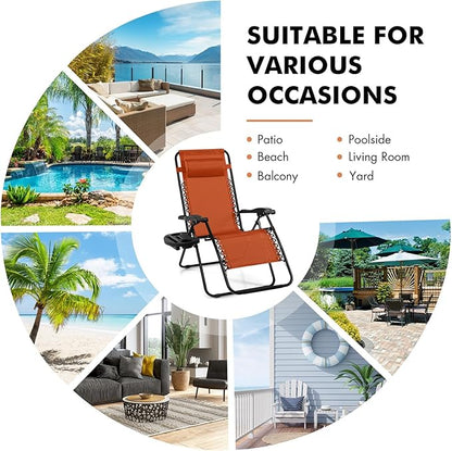 Giantex Zero Gravity Reclining Chair, Outdoor Patio Recliner with Cup Holder & Removable Pillow, Adjustable Backrest, Indoor Lounge Chair for Backyard, Garden, Poolside (Orange)