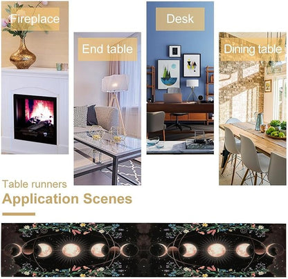 Kitchen Floral Moon Phase Table Runner for Kitchen Dining Thanksgiving Christmas Baby Wedding Party Decoration Table Decor 13x36 Inch