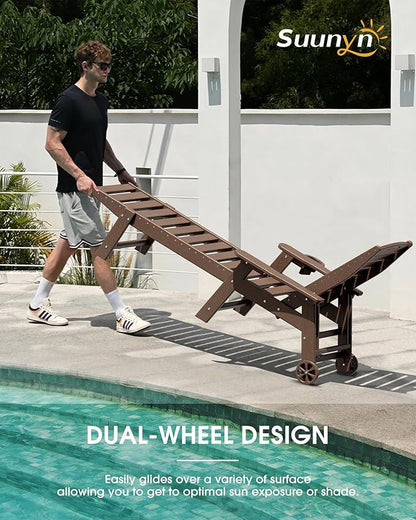 Lounge Chair Outdoor Set of 4 with Wheels, Adjustable 5-Position Chaise Lounge Outdoor, Patio Lounge Chair for Poolside Backyard, Brown