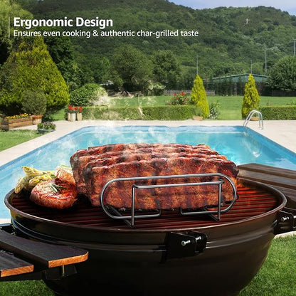 Sorbus Non-Stick Rib Rack - Porcelain Coated Steel Roasting Stand – Holds 4 Rib Racks for Grilling & Barbecuing - Perfect BBQ Accessories for Smoker and Grill - Durable and Convenient Design (Silver)
