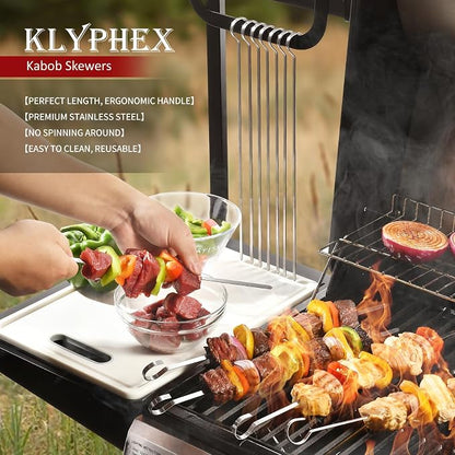 13.8" 12 Pack - Metal Flat Skewers Reusable Kabob Skewers BBQ Barbecue Skewers for Grilling, Stainless Steel