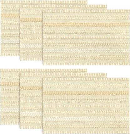Artoid Mode Burlap Brown Farmhouse Woven Braided Stripe Placemats Set of 6,12x18 Inch Seasonal Holiday Table Mats Party Kitchen Dining Decoration