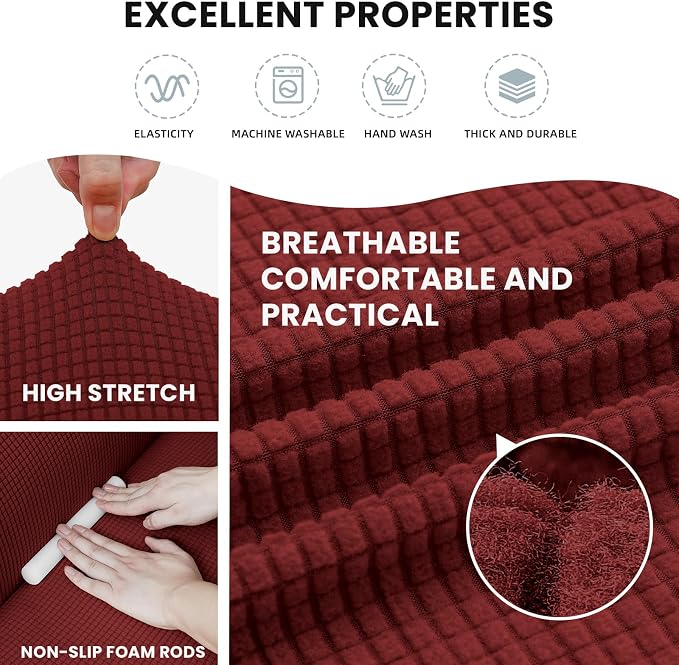 LURKA Stretch Chair Cover for Sofa, 1 Piece Armchair Slipcover, Dark Red | Soft Stretch Jacquard, Fits 31"-55" Armchairs, Elastic Bottom for Secure Fit, Machine Washable, Pet & Kid Friendly