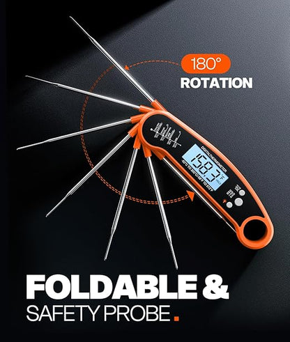 Meat Thermometer Digital – Instant Read Food Thermometer for Grilling, BBQ, Air Fryer, Smoker, Candy Making with Foldable Probe, Kitchen Gadgets, BBQ Essentials, Gift for Dad, Men, Orange