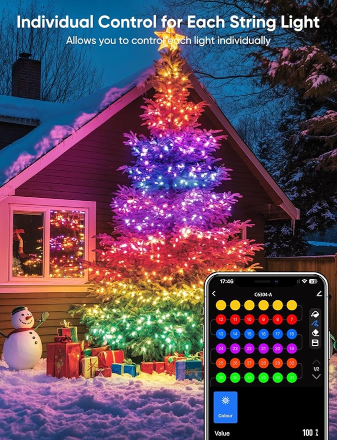 Smart Outdoor String Lights 76FT with 200 LEDs, IP65 Waterproof Patio Lights, 110+ Scene Modes Christmas Lights for Porch Garden Yard Party Holiday Everyday Decor, Works with Alexa, Google Assistant