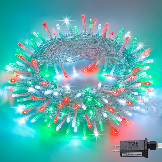 JMEXSUSS 200 LED Red White and Green Christmas Lights Outdoor | 66ft Halloween String Lights Indoor Clear Wire, Christmas Tree Lights Plug in for Bedroom Tree Christmas Party Decorations