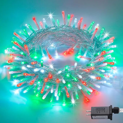 JMEXSUSS 200 LED Red White and Green Christmas Lights Outdoor | 66ft Halloween String Lights Indoor Clear Wire, Christmas Tree Lights Plug in for Bedroom Tree Christmas Party Decorations