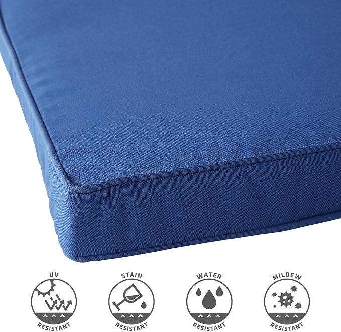 Outdoor 18 inch Square Patio Dining Chair Pads – Comfortable Fiber-Filled Seat Cushions with Ties, Reversible Polyester Fabric - Marine Blue, Set of 4