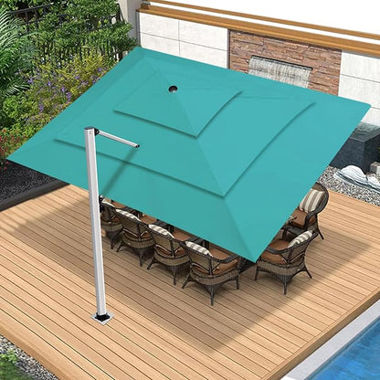 EliteShade USA APOLLO 3-Tier 10x13FT Full Aluminum Cantilever Patio Umbrella for Outdoor Restaurant Garden Courtyard Deck Pool and Marketing with Light (No battery), Teal