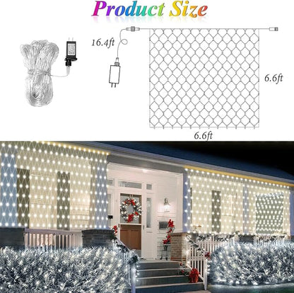 6.6ft x 6.6ft Christmas Net Lights, 160LED Gazebo Mesh Lights Outdoor 8 Modes Timer, Waterproof Connectable String Lights Clear Wire for Bushes Patio Pergolas Garden Holiday Party - Cool White