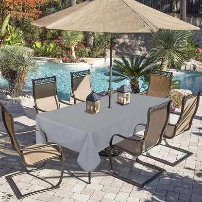 Fitable Silver Grey Outdoor Tablecloth for 6ft Rectangle Tables, 60" x 84" | Washable Waterproof Wrinkle Free Table Cover, Zipper and Umbrella Hole, For Spring Summer Party Picnic Camping Patio Indoor