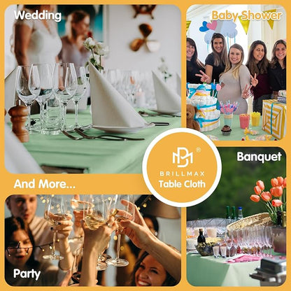BRILLMAX 6 Pack Sage Green Tablecloths 90x132 Inch for 6ft Rectangle Tables | 150 GSM Polyester Fabric, Floor Length Drop, Water, Stain & Wrinkle Resistant Cloth Cover for Wedding Reception Banquet Party
