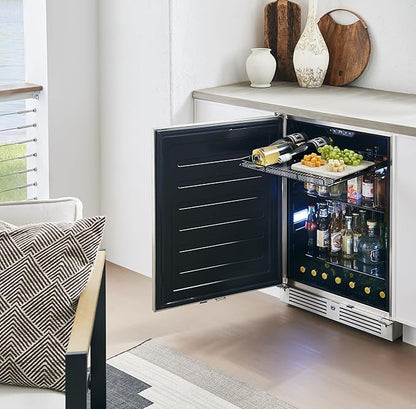 Zephyr Presrv 24 Inch Outdoor Wine Fridge & Beverage Refrigerator Single Zone Under Counter - Drink Chiller Freestanding Stainless Steel Door - 136 cans (Single-Zone Outdoor Wine & Beverage Cooler)