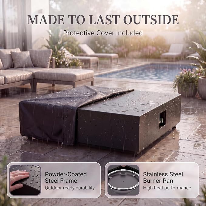 NICESOUL 40" Propane/Natural Gas Fire Pit Table, 50,000 BTU Square Firepit with Tank Table, Modern No Assembly Outdoor Lowprofile Fire Table for Outside Patio & Backyard, CSA Certified, Dark Gray