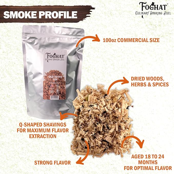 Foghat Cocktail Smoker Wood Chips - 100oz Old Town Gin Walnut & Juniper Botanicals Shavings for Smoker, Whiskey & Drink Infuser Kit - Culinary Wood Smoking Chips for Cocktail Smoke Gun & Drink Smokers