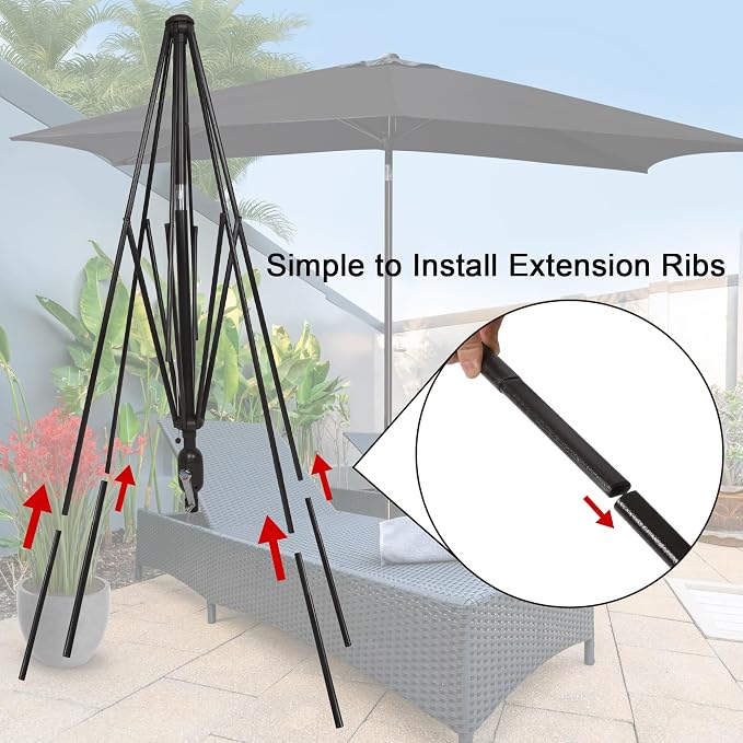 Blissun Rectangular Patio Umbrella, Table Market Umbrella with Tilt and Crank, Outdoor Umbrella for Garden, Deck, Backyard, Pool and Beach