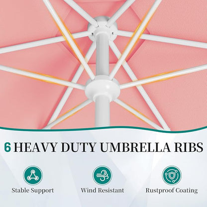 AreShark 7.5FT Outdoor Patio Umbrella with Wavy Trim (Peach Pink) | Market Table Umbrellas w/ 6 Sturdy Ribs, Crank & Tilt, White Pole, Pool Umbrella with UV-Fade Resistant Fabric, Heavy Frame
