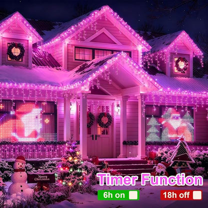 YEGUO 33ft 400 LED Pink Icicle Lights, 80 Drops Icicle Lights for Outside Connectable, 8 Modes String Christmas Light with Memory Timer