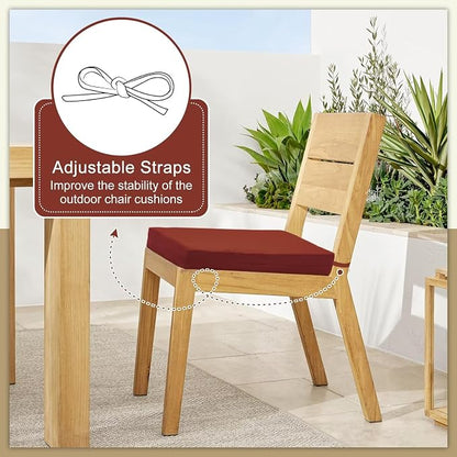 Cozyide Outdoor Chair Cushions, Waterproof Patio Seat Cushions with Adjustable Straps, Square Corner Patio Chair Cushions for Garden, Brick Red, 18.5x16x3 Inch (Pack of 4)