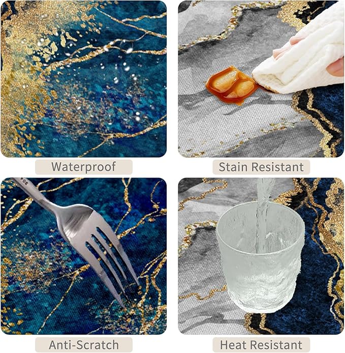 52x70inches Abstract Marble Tablecloth Navy Blue and Grey Gold Glitter Veins Marble Texture Table Cloth Waterproof Stain Resistant Table Cover for Kitchen Dining Buffet Birthday Party Decor