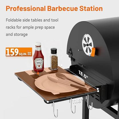 KEYO GRILL 29-Inch Barrel Charcoal Grill, Adjustable Vent Heavy-Duty Outdoor Barbecue Grill with Height Adjustable Charcoal Pan,Warming Rack Outdoor BBQ Grill for Backyard, Patio and Parties, Black