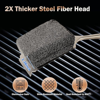 GrillChef Bristle Free Grill Brush, BBQ Steam Cleaning Brush with 2 Replacement Heads, Extra Long Wood Handle, Safe Grill Cleaner for Outdoor Grills, Gift Box Design for Dad Men