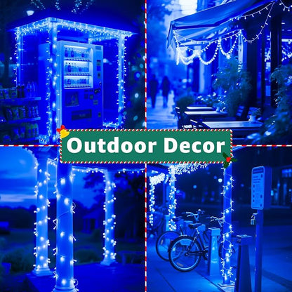 196FT 600 LED Christmas Lights Outdoor Waterproof, Timer & Memory Function, 8 Modes Blue String Lights Plug in Twinkle Lights for Xmas Tree Holiday Garden Indoor Party Decor