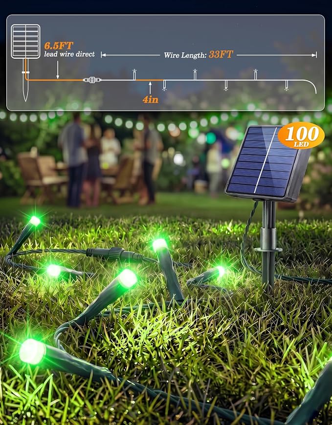 LitHome 2 Pack Solar String Lights Outdoor with Remote, Total 200LED 66FT | Solar Christmas Lights Outside Waterproof, 8 Modes String Light for Xmas Patio Garden Party Yard Tree Decor, Green