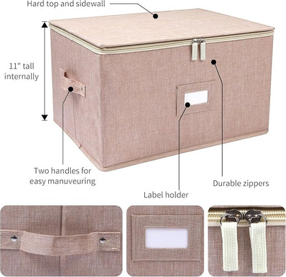 Wine Glass Storage Box, Stemware Storage Containers Cases with Dividers | Glassware Storage Containers Holds 24 Red or White Wine Glasses, Hard Top and Sides (2 Pack Beige)