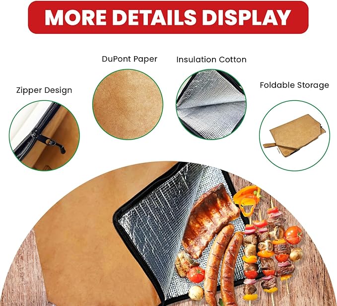 BBQ Blanket for Resting Meat with Smoking Guide，Rusable Wide Mouth Insulated Resting Bag for Turkeys/Pork Shoulders/Brisket, Smoker Accessories Gifts for Father Dad Husband (21 inches Large Capacity)
