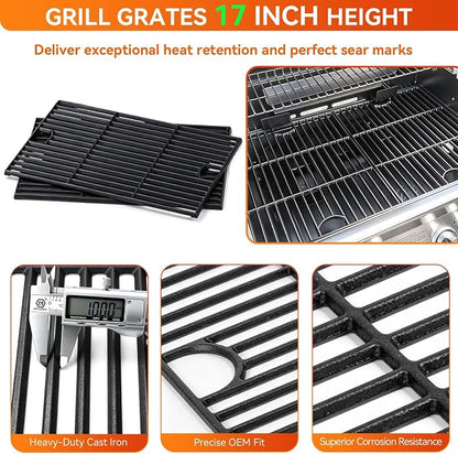 Grill Replacement Parts for Nexgrill 5-Burner 720-0888 720-0888N 720-0888A | 4-Burner 720-0830H 720-0830 Matte Cast Iron Cooking Grates, Porcelain Steel Heat Plate + Burner Tubes Kit for Nexgrill Parts