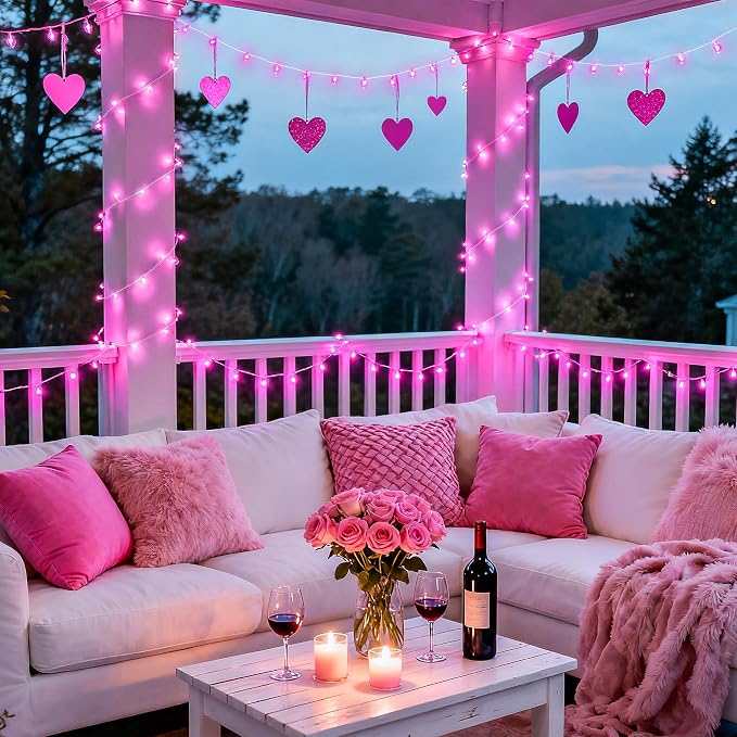JMEXSUSS 33ft 100 LED Pink Battery Operated Lights with 8 Modes Remote | Pink String Lights Indoor Outdoor, Christmas String Light for Bedroom House Tree Party Porch Decor