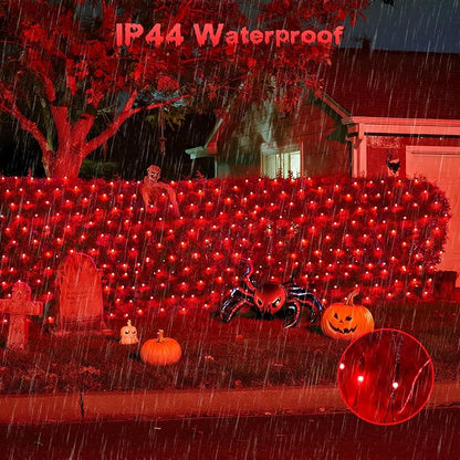 JMEXSUSS 360 LED Halloween Net Lights, Red, 12ft x 5ft | Outdoor Waterproof, Connectable, Plug in, Mesh Lights with Remote for Bushes Shrubs Christmas Halloween Decorations
