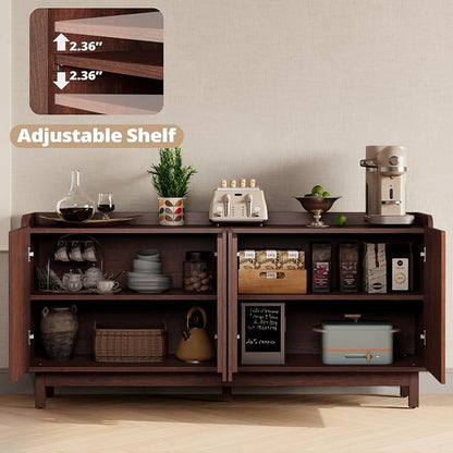 IRONCK Storage Cabinet with Grille Doors, Natural Red Walnut | 2 Adjustable Shelves