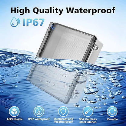 RTHIEAI Waterproof Outdoor IP67 Junction Box(20.1"x16.1"x7.9") with Mounting Plate, Hinged Clear Cover and Wall Brackets - Weatherproof ABS Plastic Electrical Enclosure for DIY Projects(510x410x200mm)