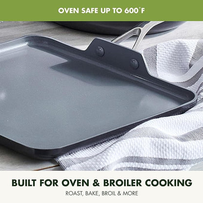 GreenPan Valencia Pro Hard Anodized Healthy Ceramic Nonstick 11" Griddle Pan, PFAS-Free, Induction, Dishwasher Safe, Oven Safe, Gray
