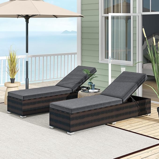 Tangkula Outdoor Chaise Lounge, Patio Wicker Lounge Chair w/ 4-Level Backrest, Heavy-Duty Metal Frame, Outside Rattan Reclining Chair w/Long Seat Cushion for Backyard, Poolside