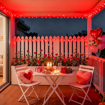 JMEXSUSS 33ft 100 LED Red Battery Operated Lights with Remote, Valentine Lights Battery Operated, Christmas String Light Indoor Outdoor for Valentine's Day Tree House Yard Xmas Decor (Pack of 2)